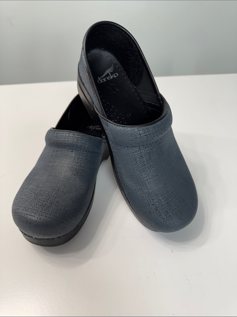 Dansko Slate Blue Leather Slip-On Clogs